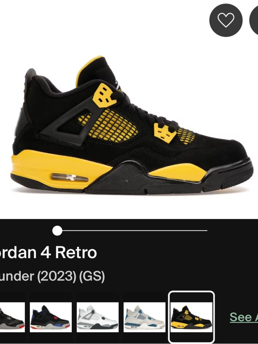 Jordan Kids Black and Yellow Retro 4 Sneakers
